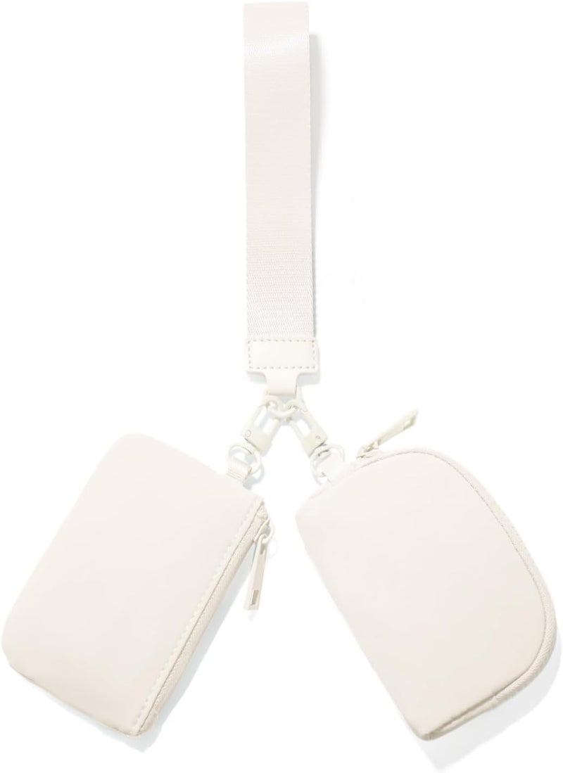 Viverte Mini Zip Around Wristlet Wallets for Women Small Portable Coin Purse Dual Pouch Keychain Wristlet Gifts for Women Travel Sports Outdoors (Beige) - Image 1